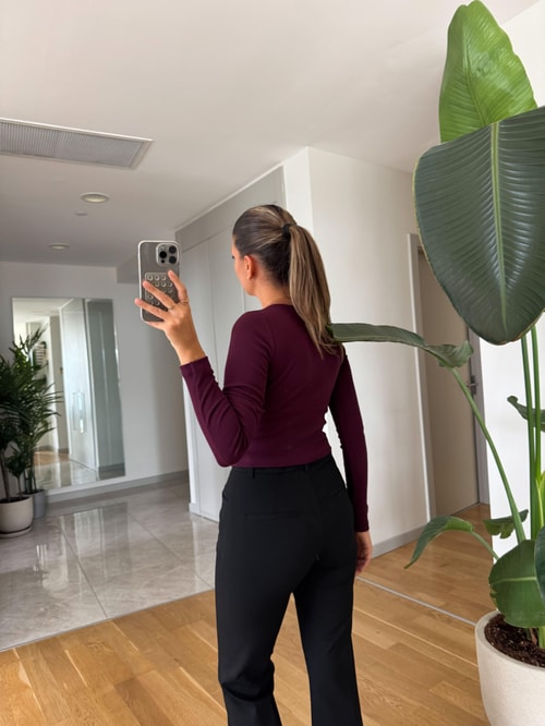 Dantel Geçişli Basic Bluz - Mürdüm