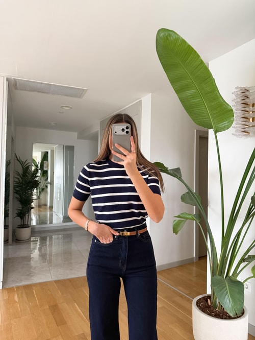 Darley Kısa Kollu Çizgili Triko - Lacivert