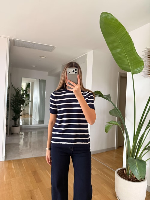 Darley Kısa Kollu Çizgili Triko - Lacivert