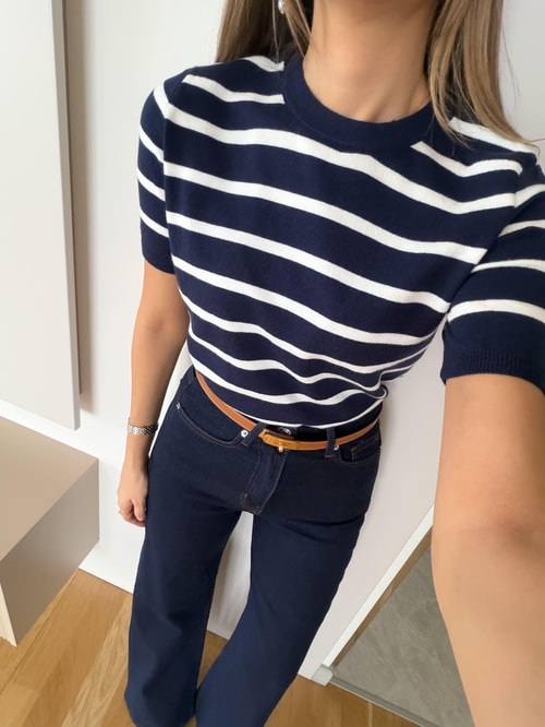 Darley Kısa Kollu Çizgili Triko - Lacivert