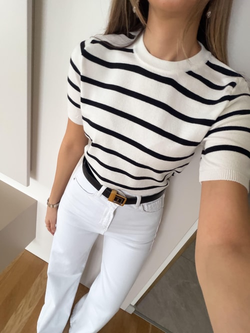 Darley Kısa Kollu Çizgili Triko - Siyah