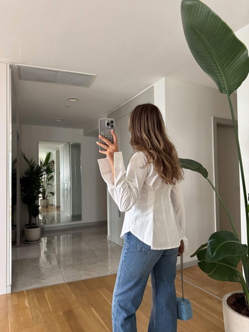 Depot Pileli Belden Oturan Gömlek - Beyaz