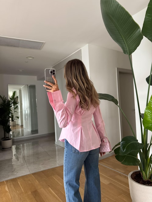 Depot Pileli Belden Oturan Gömlek - Pembe