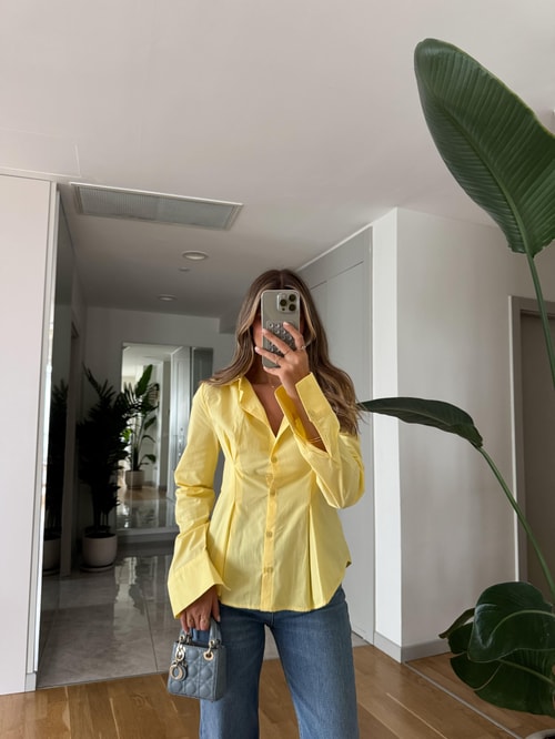 Depot Pileli Belden Oturan Gömlek - Sarı