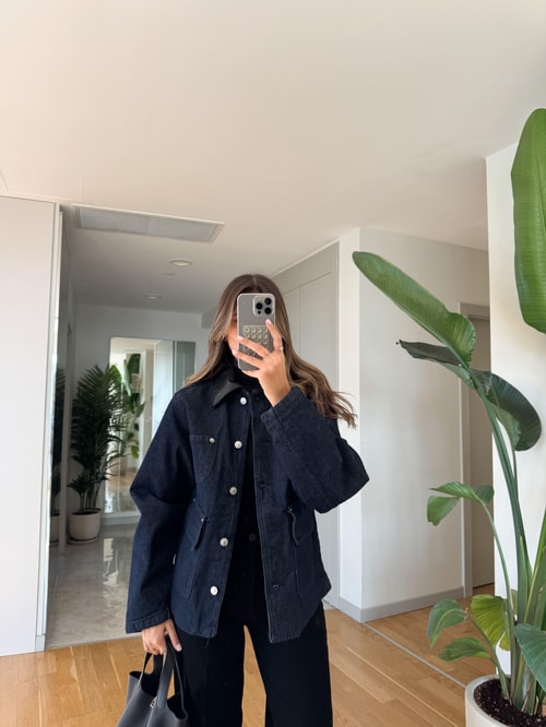 Deri Yakalı Kot Ceket 