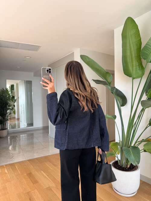 Deri Yakalı Kot Ceket 