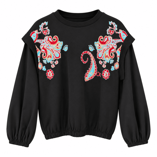 Desenli Sweatshirt - Siyah