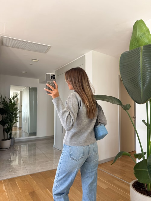 Dik Yaka Fermuarlı Hırka - Gri