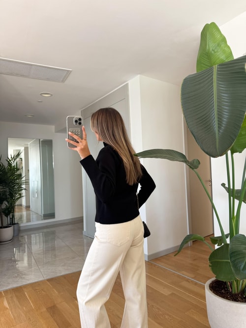 Dik Yaka Fermuarlı Hırka - Siyah