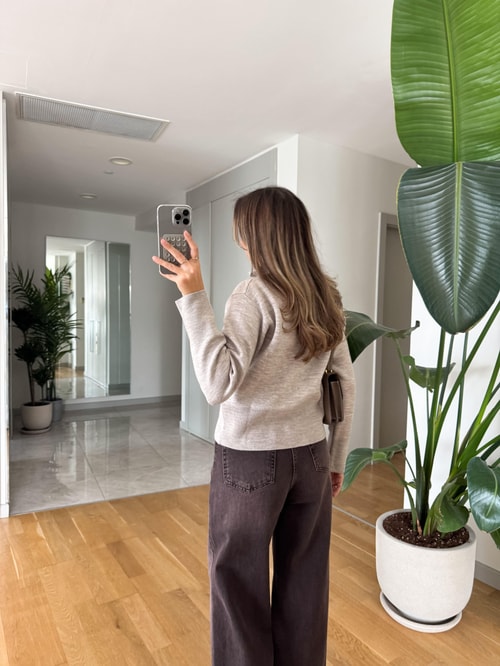 Dik Yaka Fermuarlı Hırka - Taş