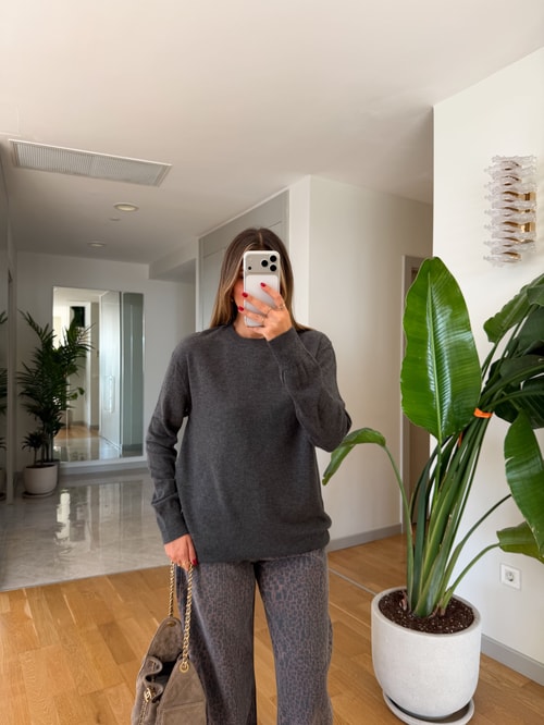 Dilvin Bisiklet Yaka Basic Triko - Füme