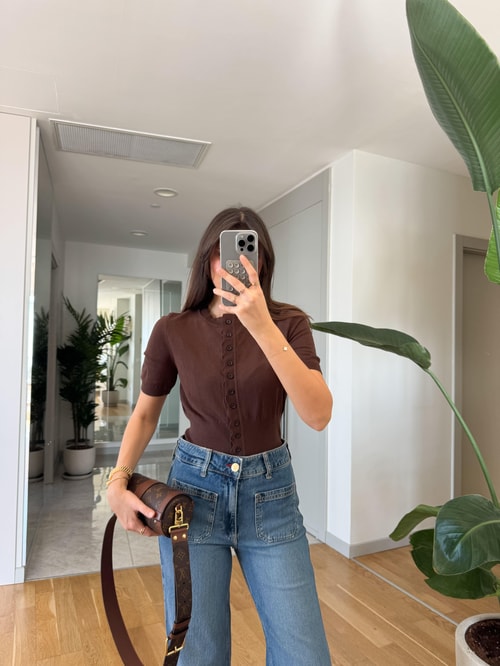 Dilvin Bisiklet Yaka Düğmeli Kısa Kollu Hırka- Kahve