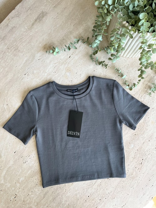 Dilvin Crop Tişört-Antrasit