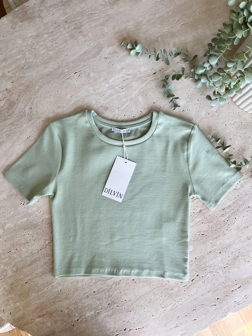 Dilvin Crop Tişört-Mint