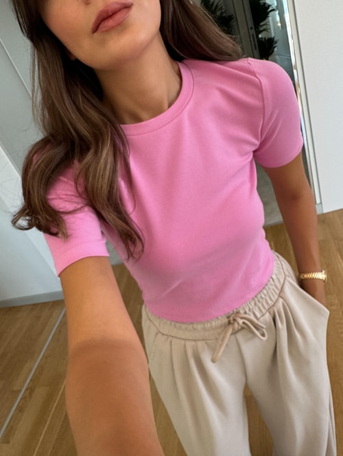 Dilvin Crop Tişört-Pembe