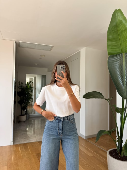 Dilvin Dekoratif Dikişli Bisiklet Yaka Tişört-Beyaz