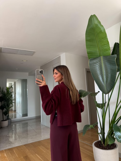 Dilvin Düğmeli Hırka - Bordo