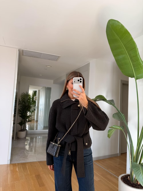 Dilvin Fermuarlı Ve Kemerli Triko Hırka- Antrasit