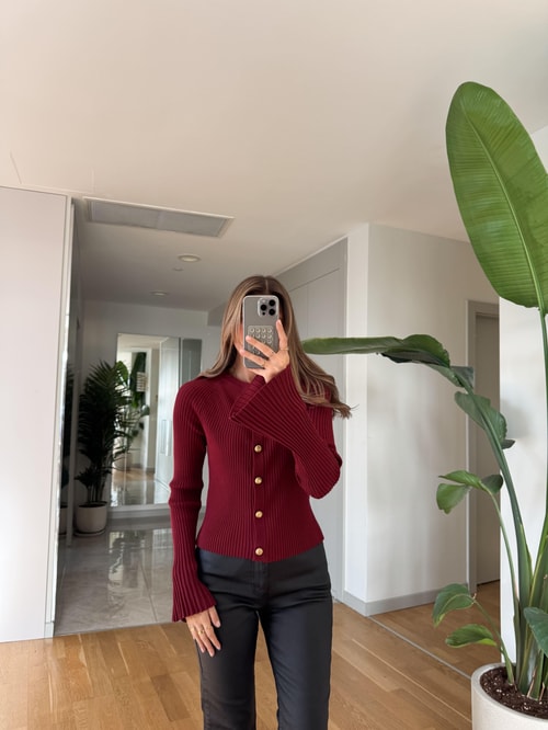 Dilvin İspanyol Kol Triko Hırka - Bordo
