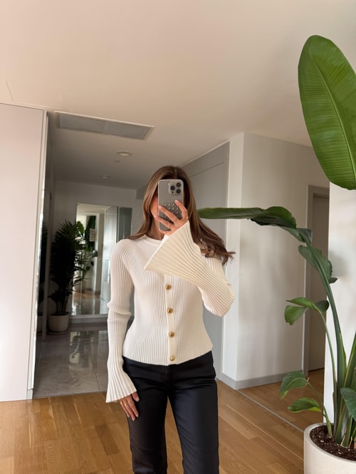 Dilvin İspanyol Kol Triko Hırka - Ekru 