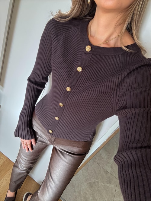 Dilvin İspanyol Kol Triko Hırka - Kahve