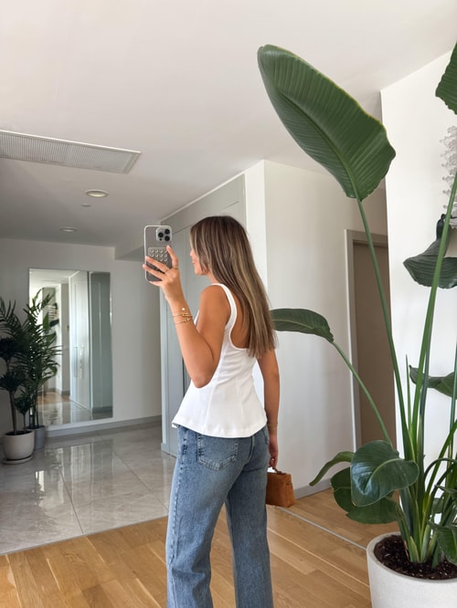 Dilvin Kalın Askılı Peplum Top -Beyaz