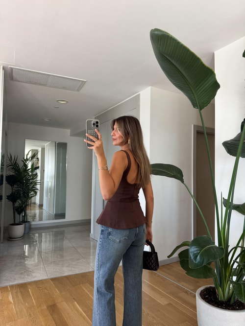 Dilvin Kalın Askılı Peplum Top -Kahve