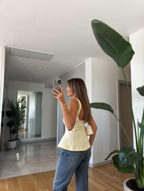 Dilvin Kalın Askılı Peplum Top -Sarı