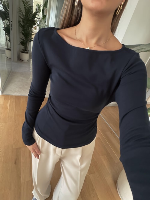 Dilvin Kayık Yaka Drapeli Basic - Lacivert