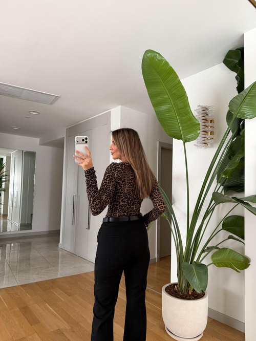 Dilvin Kayık Yaka Leopar Desenli Badi