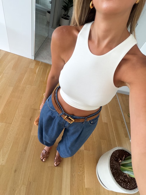 Dilvin Kolsuz Crop Top - Ekru
