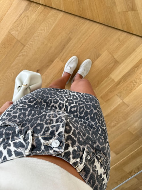 Dilvin Leopar Mini Denim Etek