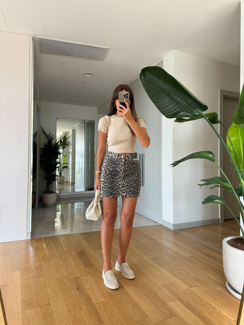 Dilvin Leopar Mini Denim Etek