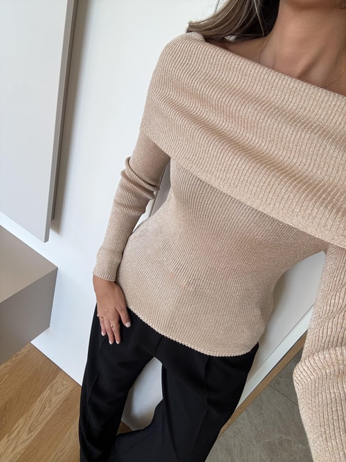 Dilvin Madonna Yaka Simli Triko - Bej