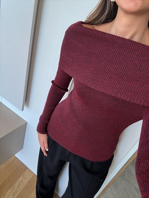 Dilvin Madonna Yaka Simli Triko - Bordo