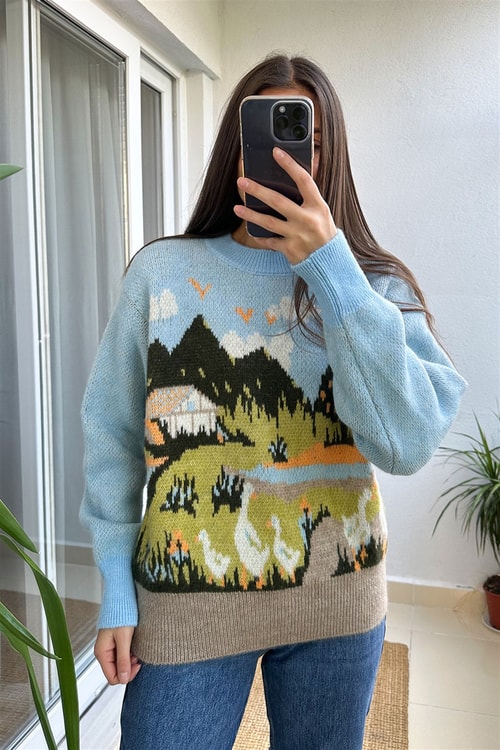 Dilvin Manzara Desenli Kazak