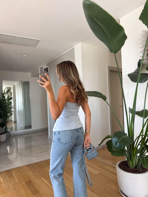 Dilvin Straplez  Bluz - Mavi