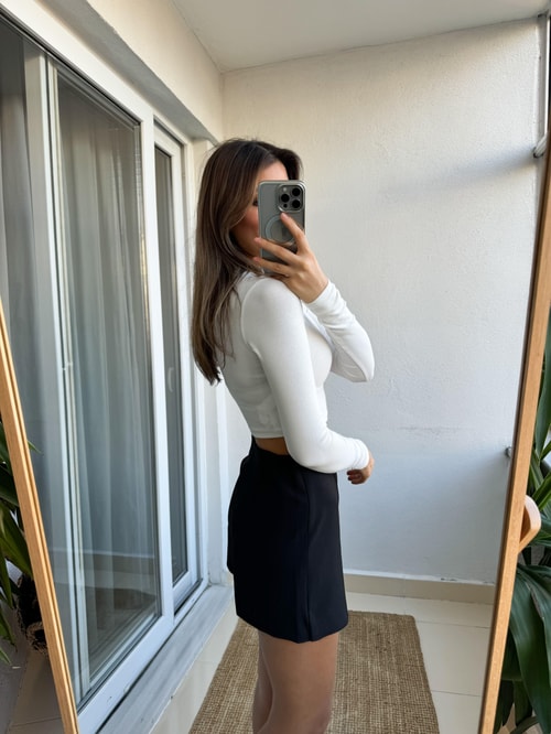 Dilvin Uzun Kollu Crop-Ekru
