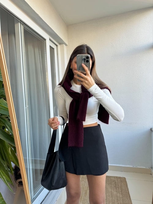 Dilvin Uzun Kollu Crop-Ekru