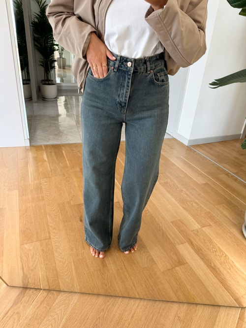 Dilvin Yıkamalı Straight Jean-Yeşilimsi Mavi