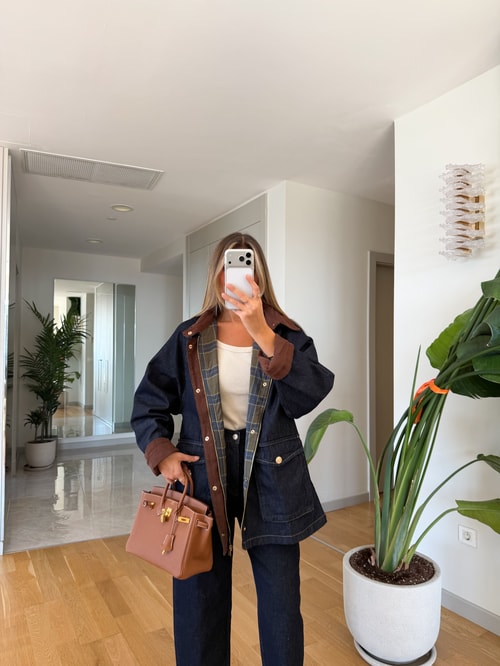 Ekose Astarlı Denim Ceket 