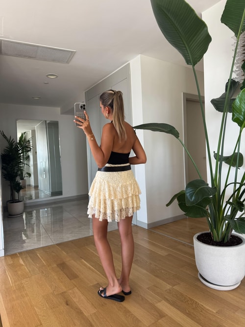 Ekru Dantel Kat Kat Etek 