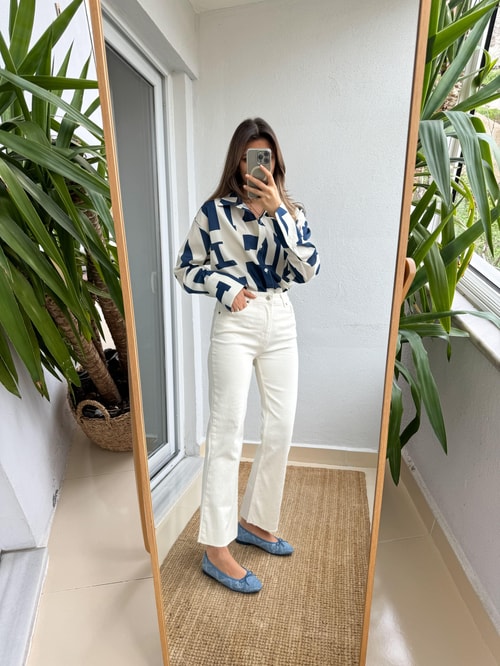 Ekru Flare Kesim Jean