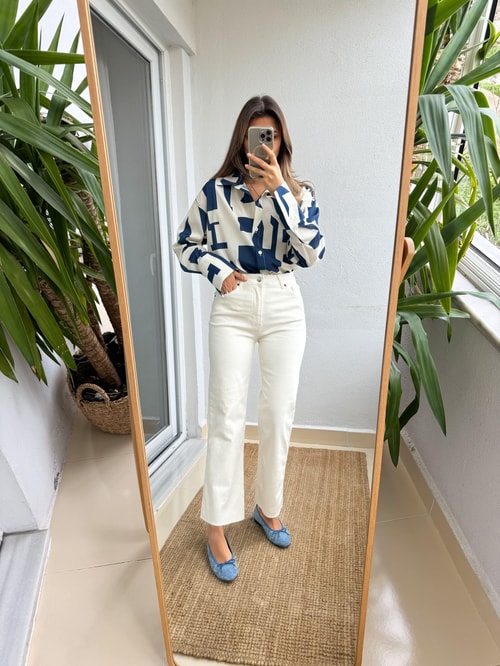 Ekru Flare Kesim Jean