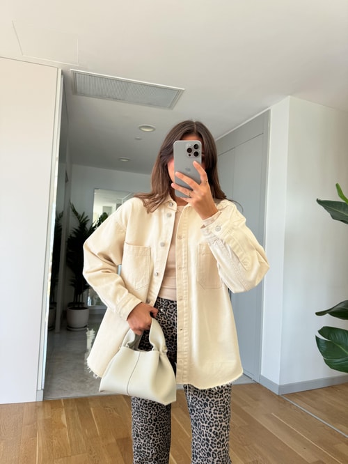 Ekru Gabardin Çift Cepli Ceket