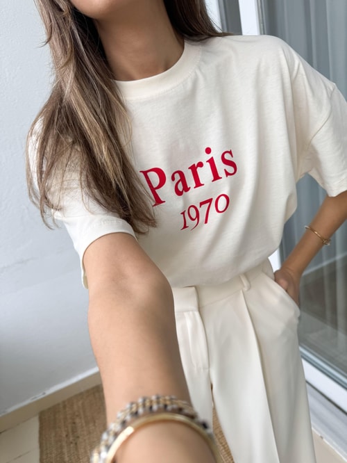 Ekru Paris Yazılı Tişört