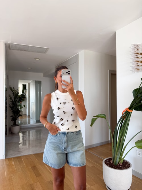 El İşlemeli Fitilli Atlet - Ekru