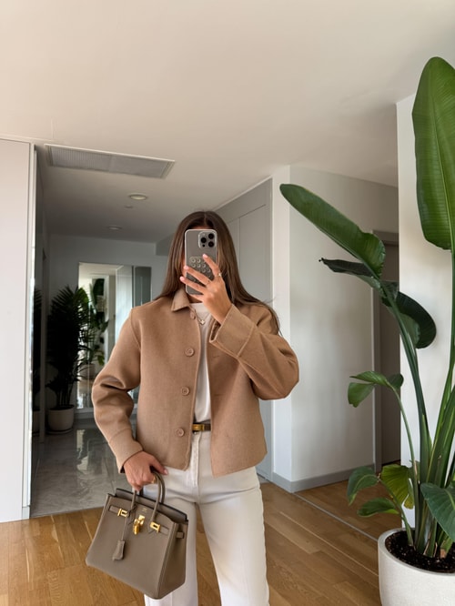 El Yapımı Özel Seri Kaşe Kısa Ceket - Camel