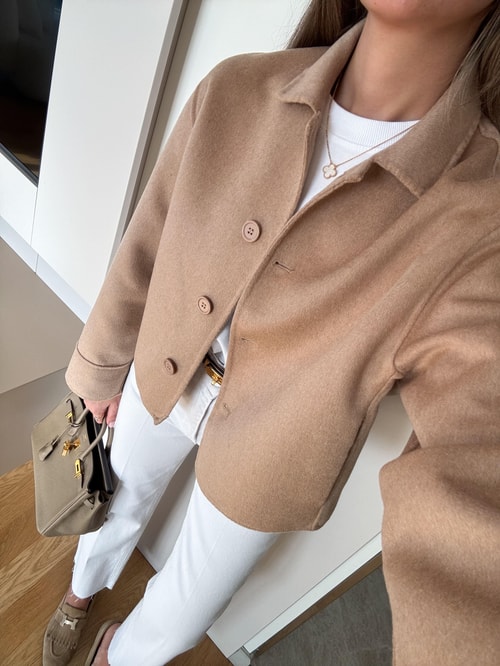 El Yapımı Özel Seri Kaşe Kısa Ceket - Camel