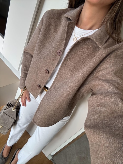 El Yapımı Özel Seri Kaşe Kısa Ceket - Kahve